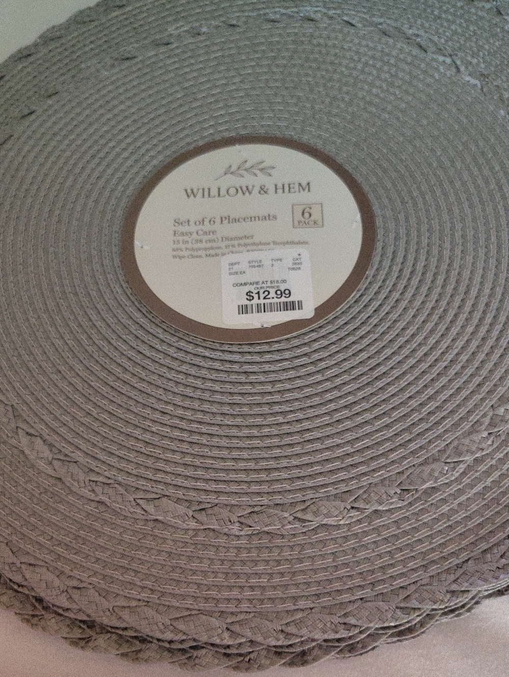 Willow Gray Round Woven Placemat Set of 6